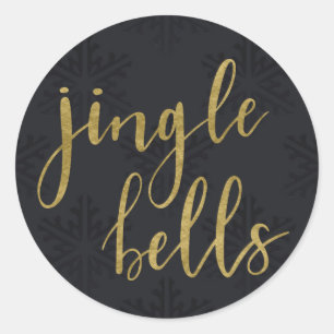 Adesivo Redondo Dourado JINGLE BELLS Feriado Inverno Preto Flocos