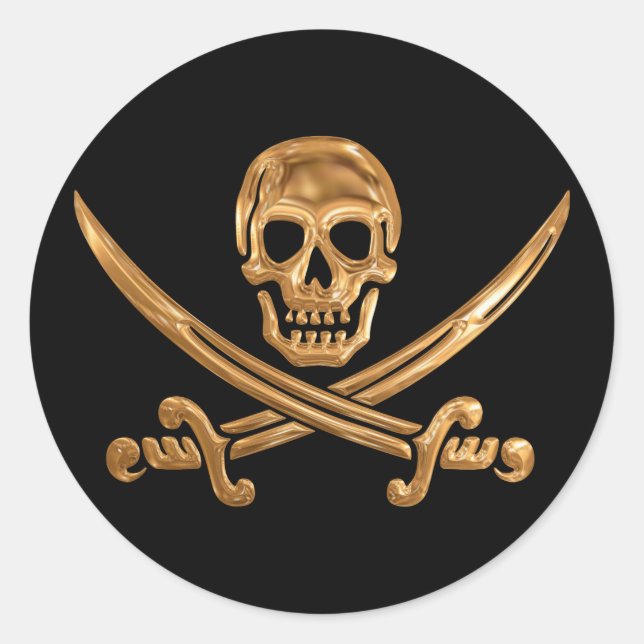 Adesivo Redondo Dourado Jolly Roger (Frente)