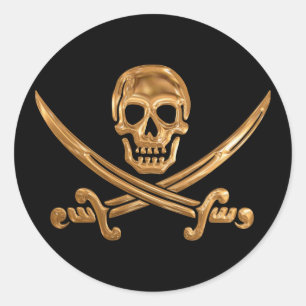 Adesivo Redondo Dourado Jolly Roger