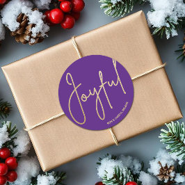 Adesivo Redondo Dourado JOYFUL no Natal Roxo