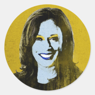 Adesivo Redondo Dourado Kamala Harris Pop Art