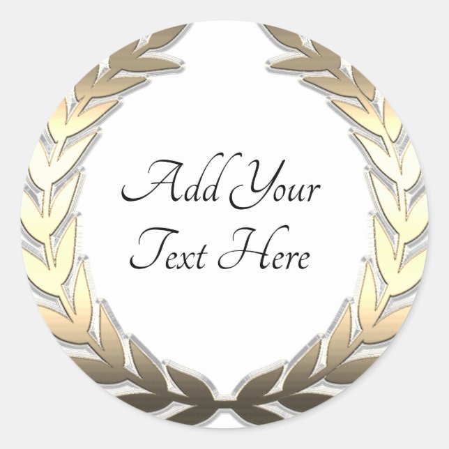 Adesivo Redondo Dourado Laurel Wreath Classic Round Sticker (Frente)