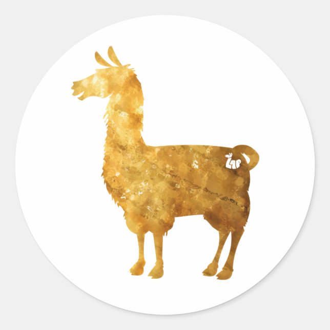 Adesivo Redondo Dourado Llama Stickers (Frente)