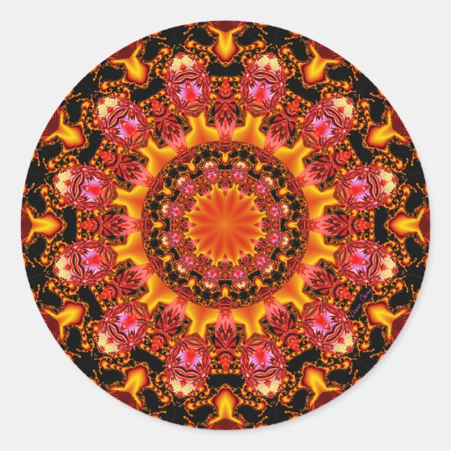 Adesivo Redondo Dourado Mandala, Abstrato Red Orange Amber (Frente)