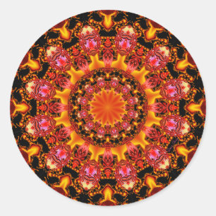 Adesivo Redondo Dourado Mandala, Abstrato Red Orange Amber
