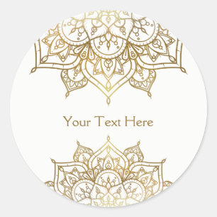 Adesivo Redondo Dourado Mandala Branco Favor de Casamento Moderno