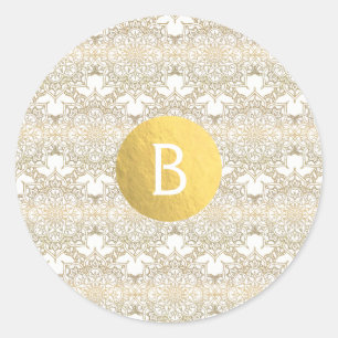 Adesivo Redondo Dourado Mandala Branco Moderno Favor de Casamento 