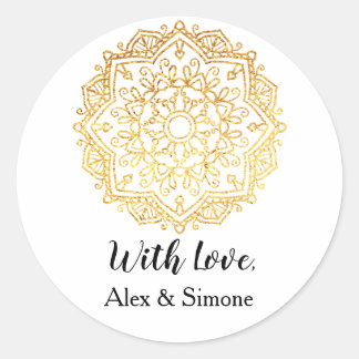Adesivo Redondo Dourado Mandala Personalizado Com O Pente De Amor