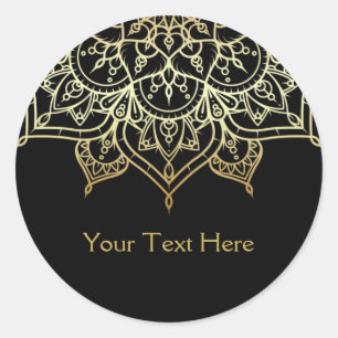 Adesivo Redondo Dourado Mandala Preto Glam Chic Moderno Favor Glam