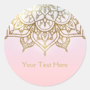 Adesivo Redondo Dourado Mandala Rosa Pêssego Chic Glam Moderno Fav
