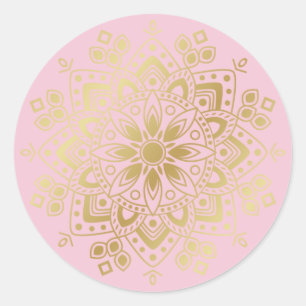 Adesivo Redondo Dourado Mandala sobre selos de envelopes cor-de-ro