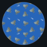 Adesivo Redondo Dourado Menorah e L'chaim Blue<br><div class="desc">Etiquetas de envelopes/selos para Hanukkah. Na moda e forma festiva de selar seus envelopes</div>