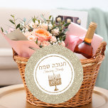 Adesivo Redondo Dourado Menorah, feriado judaico hebraico Hanukkah<br><div class="desc">Dourado Menorah Jewish Holiday Hebraico Hanukkah Stickers</div>