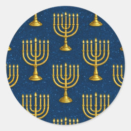 Adesivo Redondo Dourado Menorah Pattern Hanukkah Stickers