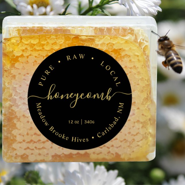 Adesivo Redondo Dourado moderno no Rótulo Honeycomb de Script Pret (Criador carregado)