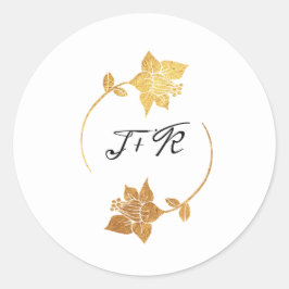 Adesivo Redondo Dourado Monograma Branco Preto Flores Vermelhos In