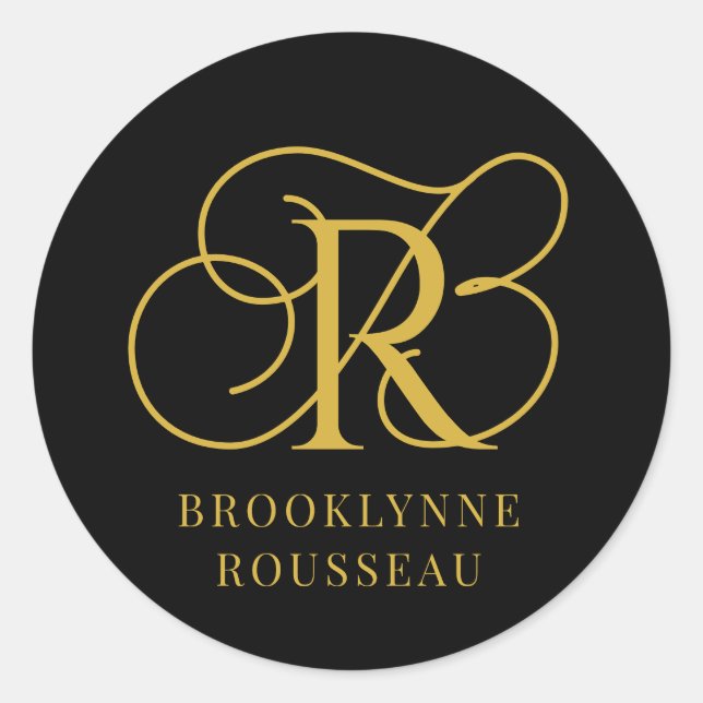 Adesivo Redondo Dourado Monograma, Jewelry Designer, Cartão de vis (Frente)