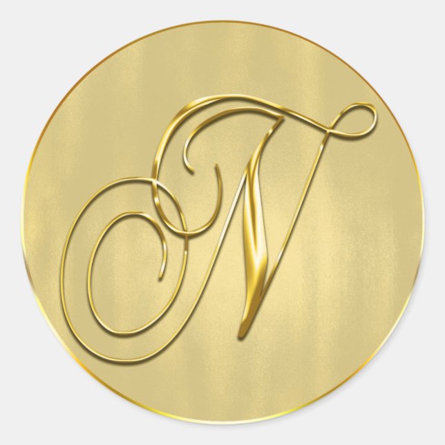 Adesivo Redondo Dourado Monograma N Feriado de Convite para Casame (Frente)
