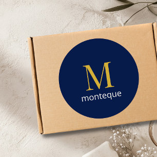 Adesivo Redondo Dourado Monograma Navy Profundo Nome Personalizado
