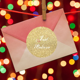 Adesivo Redondo Dourado Natal Branco Alegre Apenas acredite