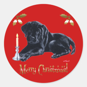 Adesivo Redondo Dourado Natal do Black Labrador Retriever
