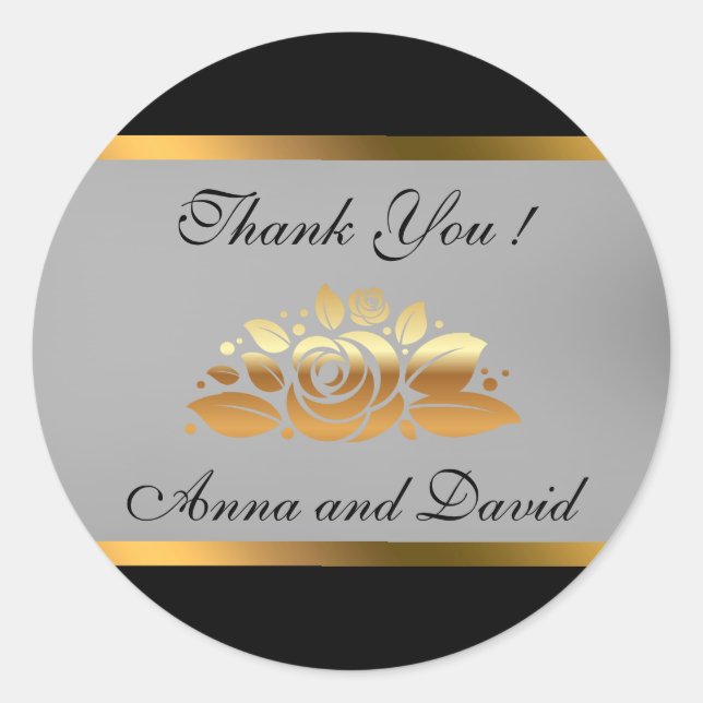 Adesivo Redondo Dourado negro moderno de luxo adicione seu texto (Frente)