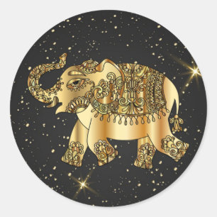 Adesivo Redondo Dourado,Ornamental,Elefante,Abstrato,Estrela Noite