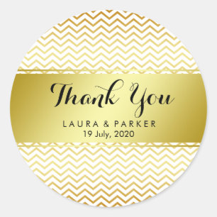 Adesivo Redondo Dourado padrão Chevron Glitter Obrigado Casamento