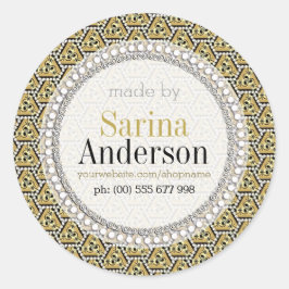 Adesivo Redondo Dourado Padrão Geométrico Preto Feito Por Rótulos