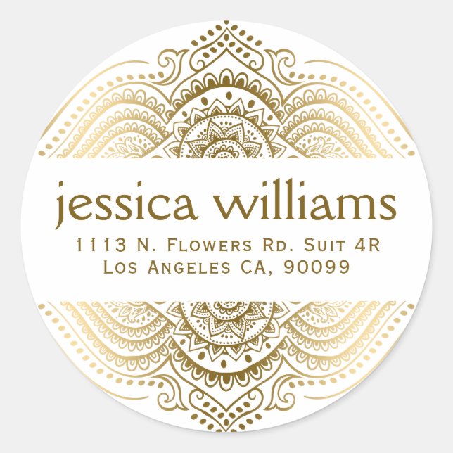 Adesivo Redondo Dourado Paisley Floral Design 2 (Frente)