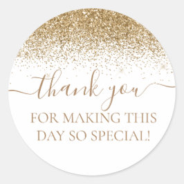 Adesivo Redondo Dourado Partido Glitter - Obrigado