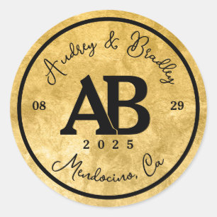 Adesivo Redondo Dourado Preto 2 - Letra Monograma Casado