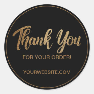 Adesivo Redondo Dourado Preto Seu site Obrigado por ordem