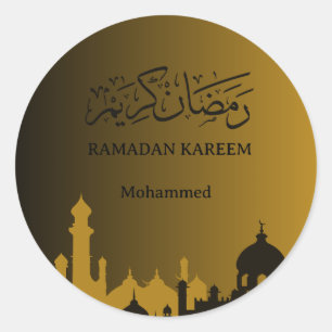 Adesivo Redondo Dourado Ramadan kareem 2025 costum seu nome