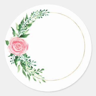 Adesivo Redondo Dourado Rosa Floral Aquarela Elegante 