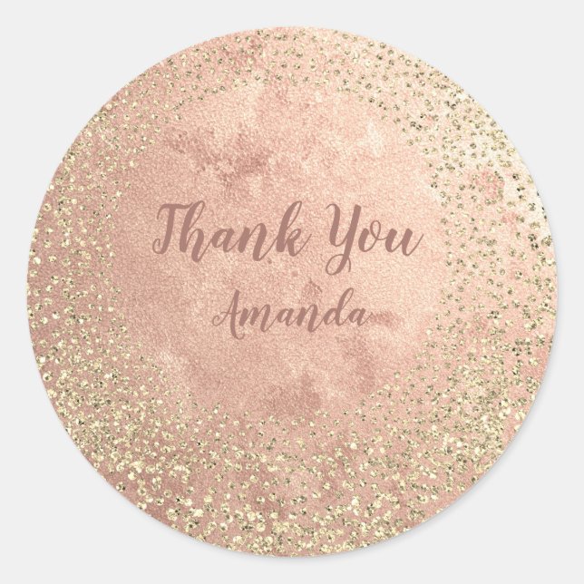 Adesivo Redondo Dourado Rosa Glitter Skinny Blush Lux Nome Obrigad (Frente)