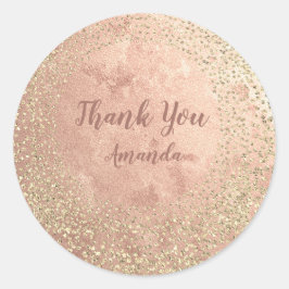 Adesivo Redondo Dourado Rosa Glitter Skinny Blush Lux Nome Obrigad