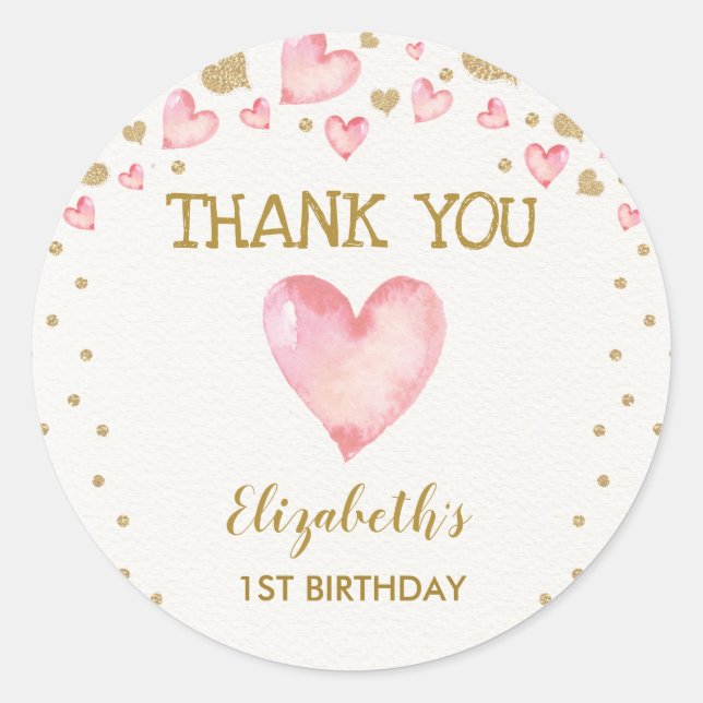 Adesivo Redondo Dourado rosa Namorados de primeiros aniversarios (Frente)