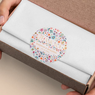 Adesivo Redondo Dourado Rosa Rosa Rosa Boho Obrigado Favor De Casa