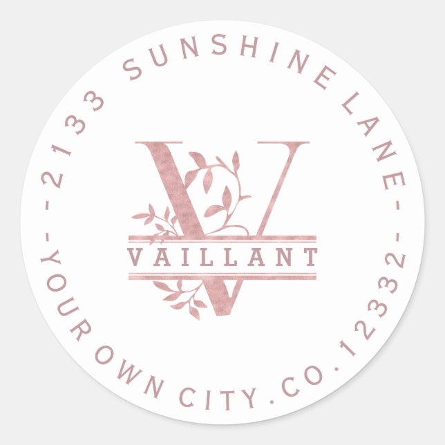 Adesivo Redondo Dourado Rosa Split Personalizado Monograma T U W Y (Frente)