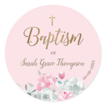 Dourado rosa Watercolor floral Bebê batismo