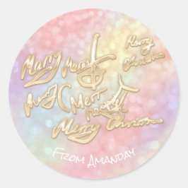 Adesivo Redondo Dourado Roteiro de Feliz Natal Do Holographic Spar