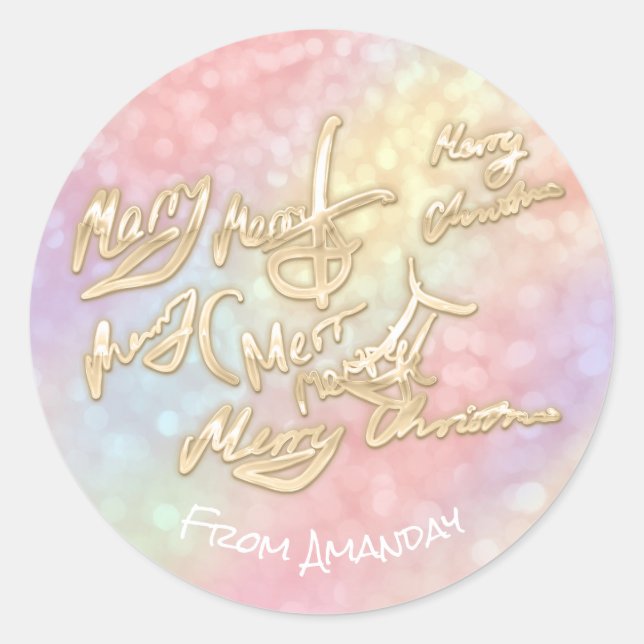 Adesivo Redondo Dourado Roteiro de Feliz Natal Do Holographic Spar (Frente)