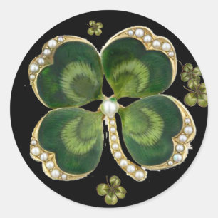 Adesivo Redondo Dourado Saint Patrick Shamrock Jewel com Pérolas