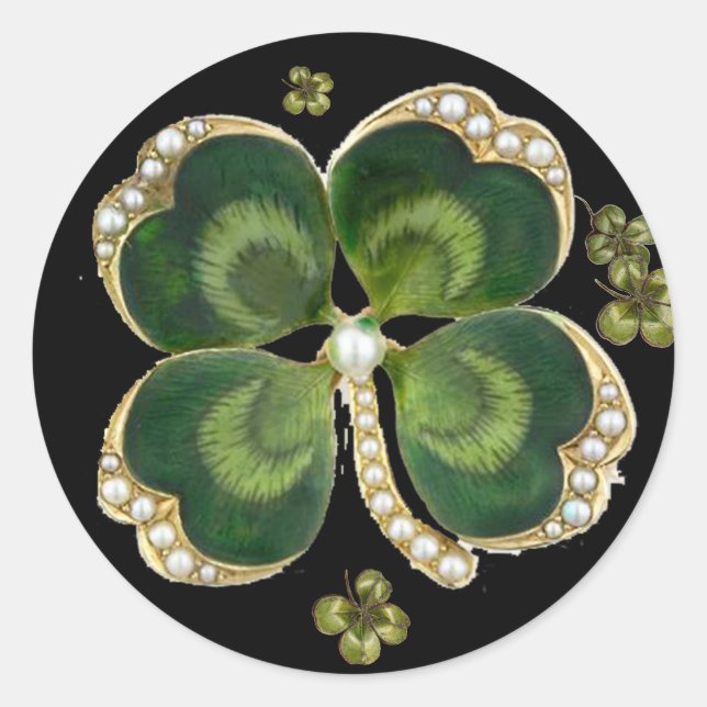 Adesivo Redondo Dourado Saint Patrick Shamrock Jewel com Pérolas (Frente)