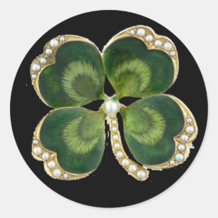 Adesivo Redondo Dourado Saint Patrick Shamrock Jewel com Pérolas