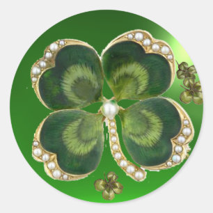 Adesivo Redondo Dourado Saint Patrick Shamrock Jewel com Pérolas