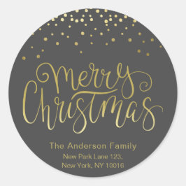Adesivo Redondo Dourado Script & Confetti Natal - Endereço