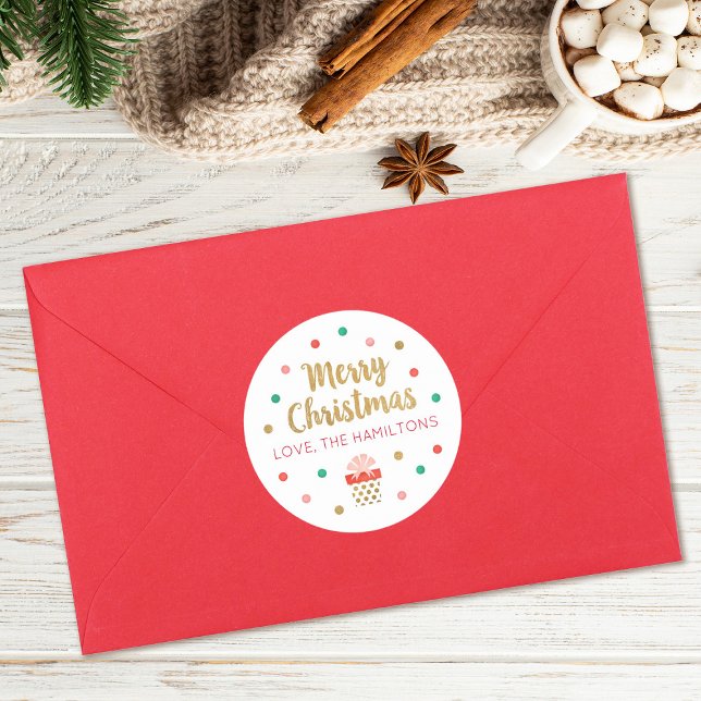 Adesivo Redondo Dourado Script Feliz Natal (A cute Merry Christmas sticker, great for gifts and envelope seals)