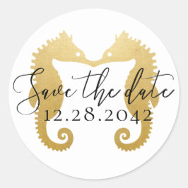 Adesivo Redondo Dourado Seacavalo Beijando Praia Casamento Salve a